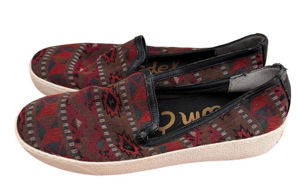 Sam Edelman Becker Slip-on Sneakers Size 8.5 Red Black Aztec
